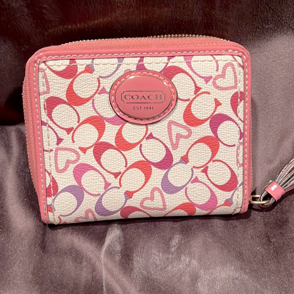 Coach pink and purple heart wallet